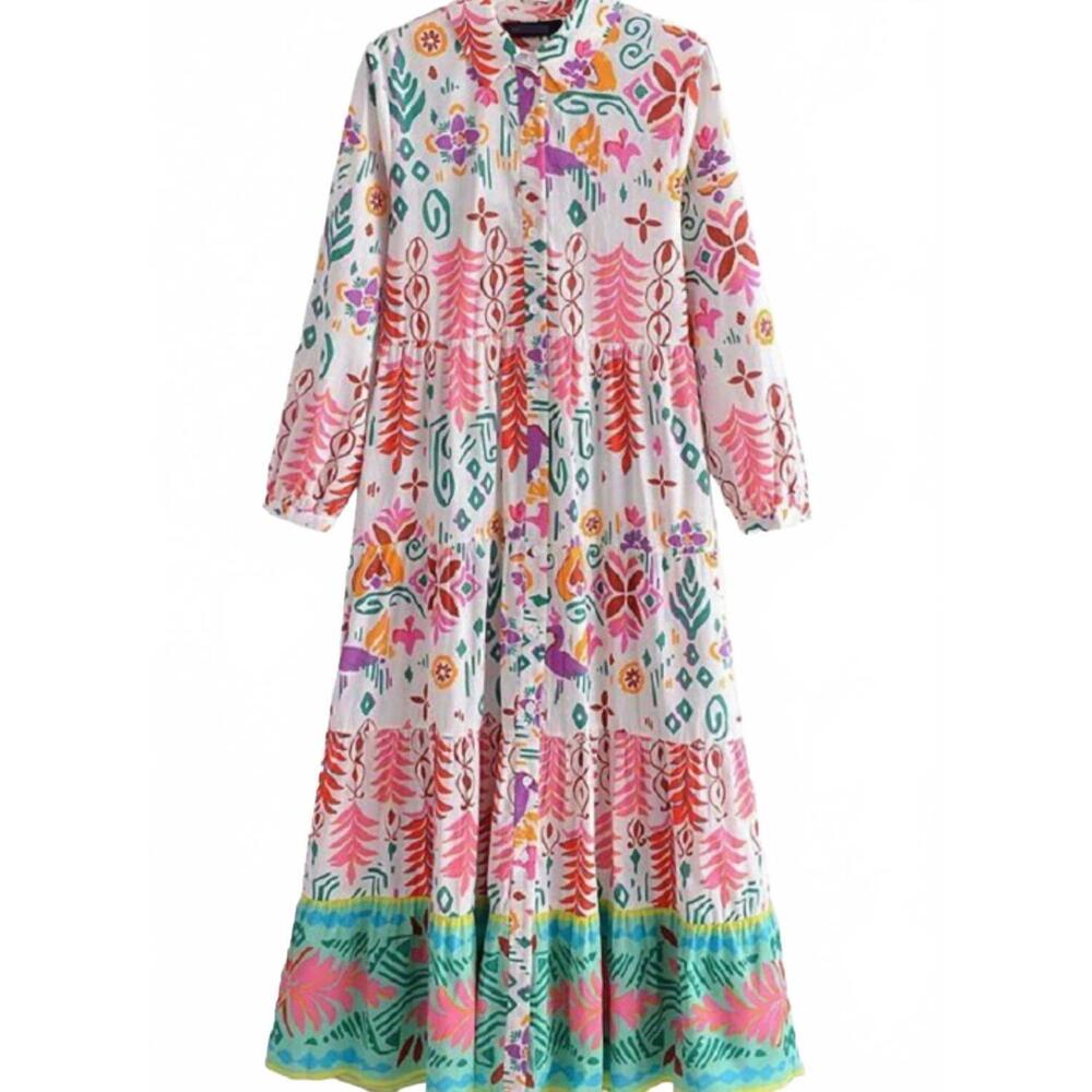 NEW SUNDAYUP women's free form button-up shirt dress in multicolor